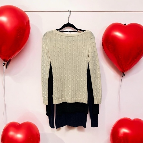 Lauren Ralph Lauren Cable Knit Sweaters Bundle 3 Gold Buttons Boat Neck size XS - Picture 7 of 8